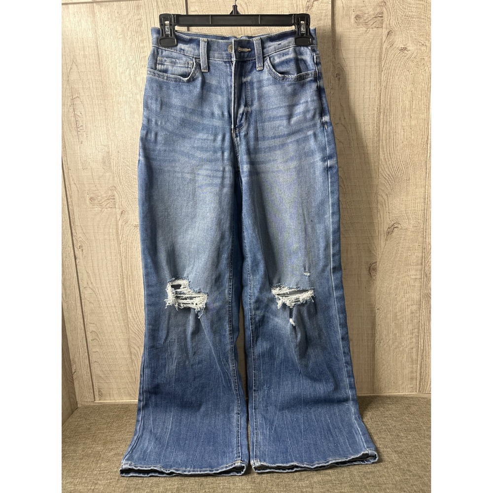 SO Goods For Life High Rise Wide Leg Distressed Jeans Medium Wash Size 0 24W